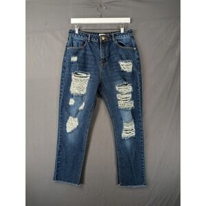 New Vintage‎ Distressed High Rise Straight Leg Jeans Blue Womens Size 8